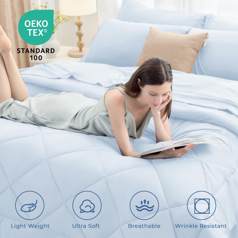 HEVUMYI Light Blue Full Comforter Set - 7-Piece All Season Bed in a Bag Full  Ultra Soft Bedding Set with Comforter  Flat Sheet  Fitted Sheet  Pillowcases  Pillow Shams - Image 2